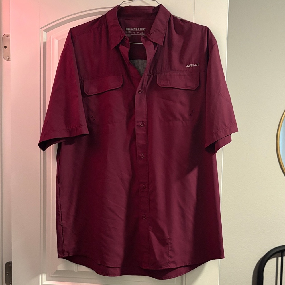 Ariat Short Sleeve Button-Down Performance Shirt - Burgundy